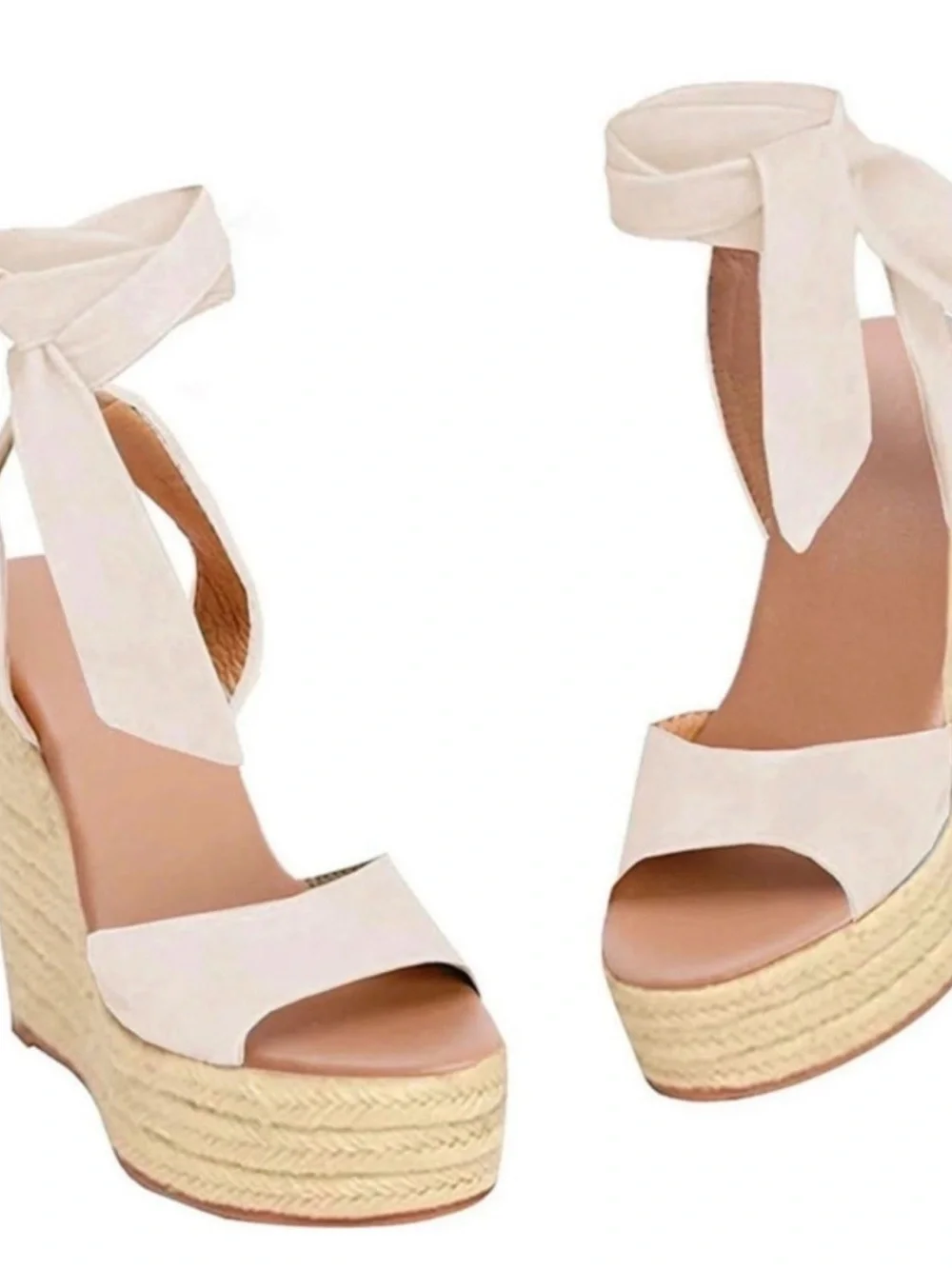 Women’s Cream Espadrille Platform Wedges with Ankle Tie